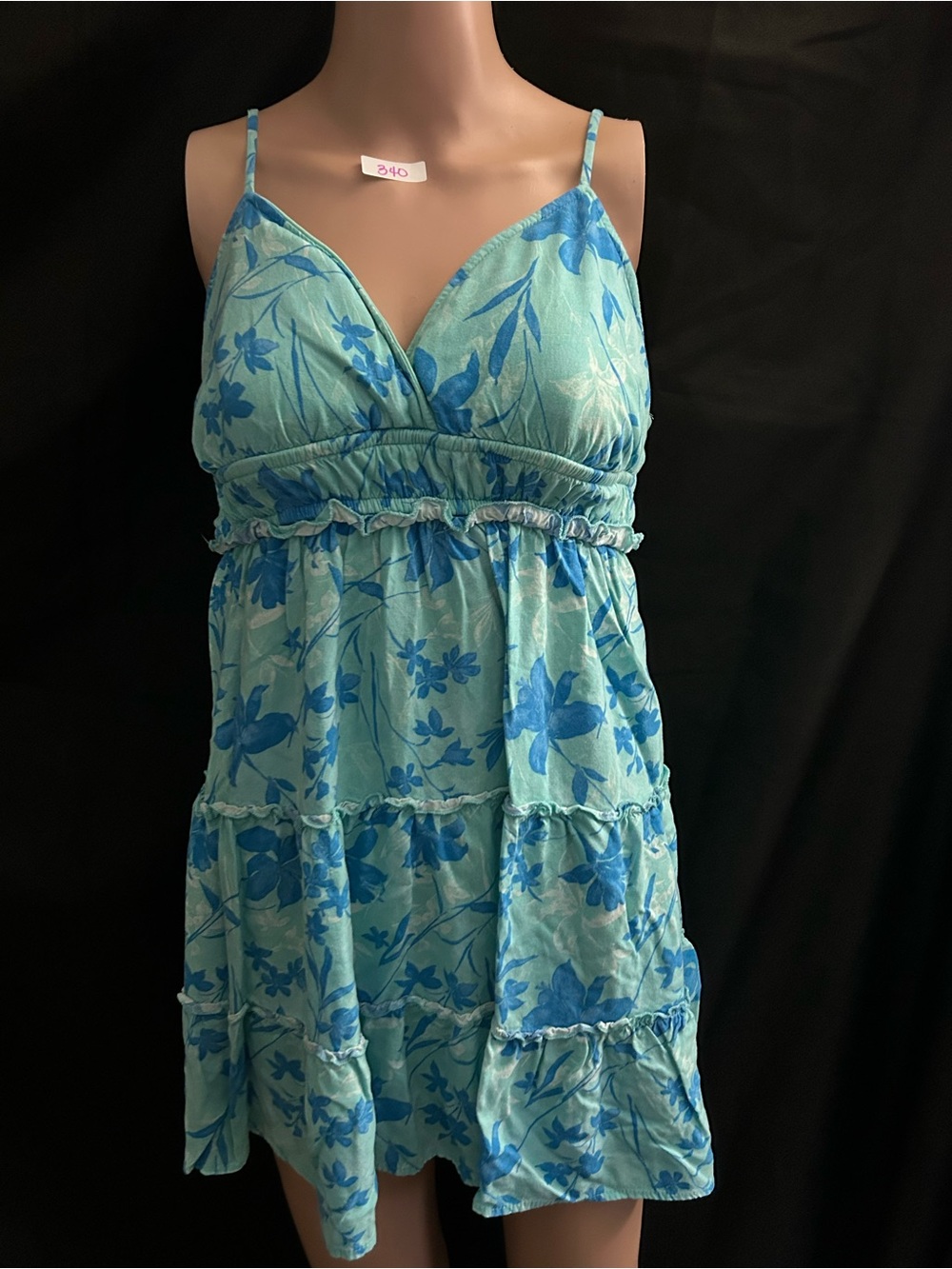 No Boundaries Spaghetti Strap Blue Floral Sundress Light Aqua Blue LG